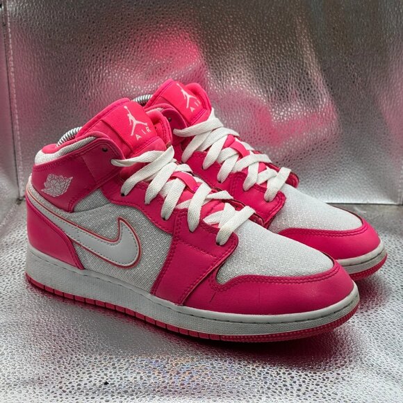 Size 6.5 Nike Air Jordan 1 Mid Kids Hyper Pink Basketball Sneakers 555112-611 - Picture 1 of 11